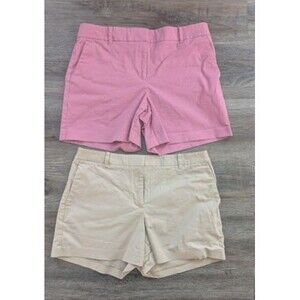 Lot of 2 Ann Taylor  The City Shorts Tan/Pink Chino Women's 10 Mid Rise
